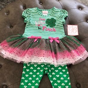 St Patricks Day Shamrock Tutu Top and Leggings Set